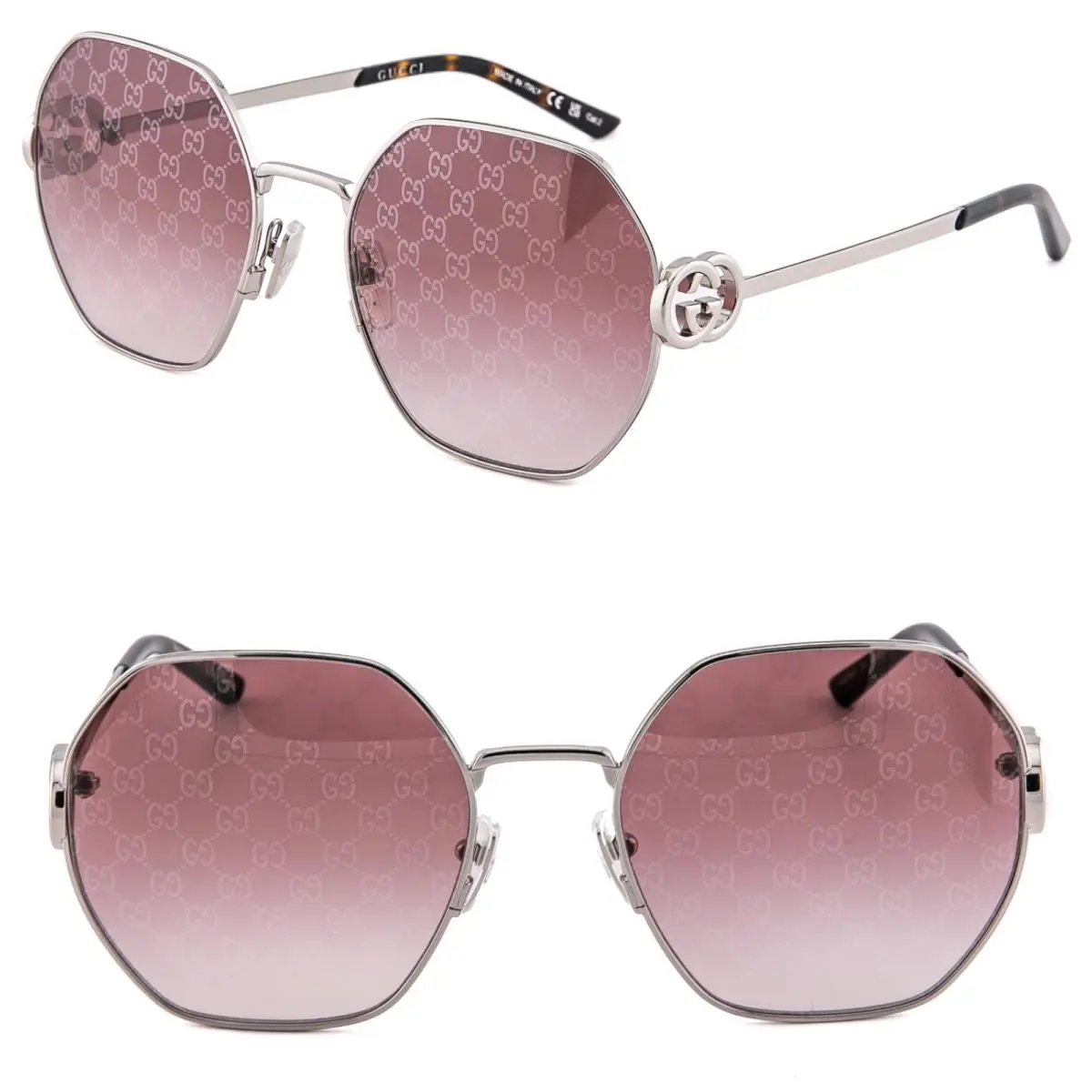 Gucci GG2046S Silver Red 2046 GG Guccissima Logo Mirror Print Sunglasses 004