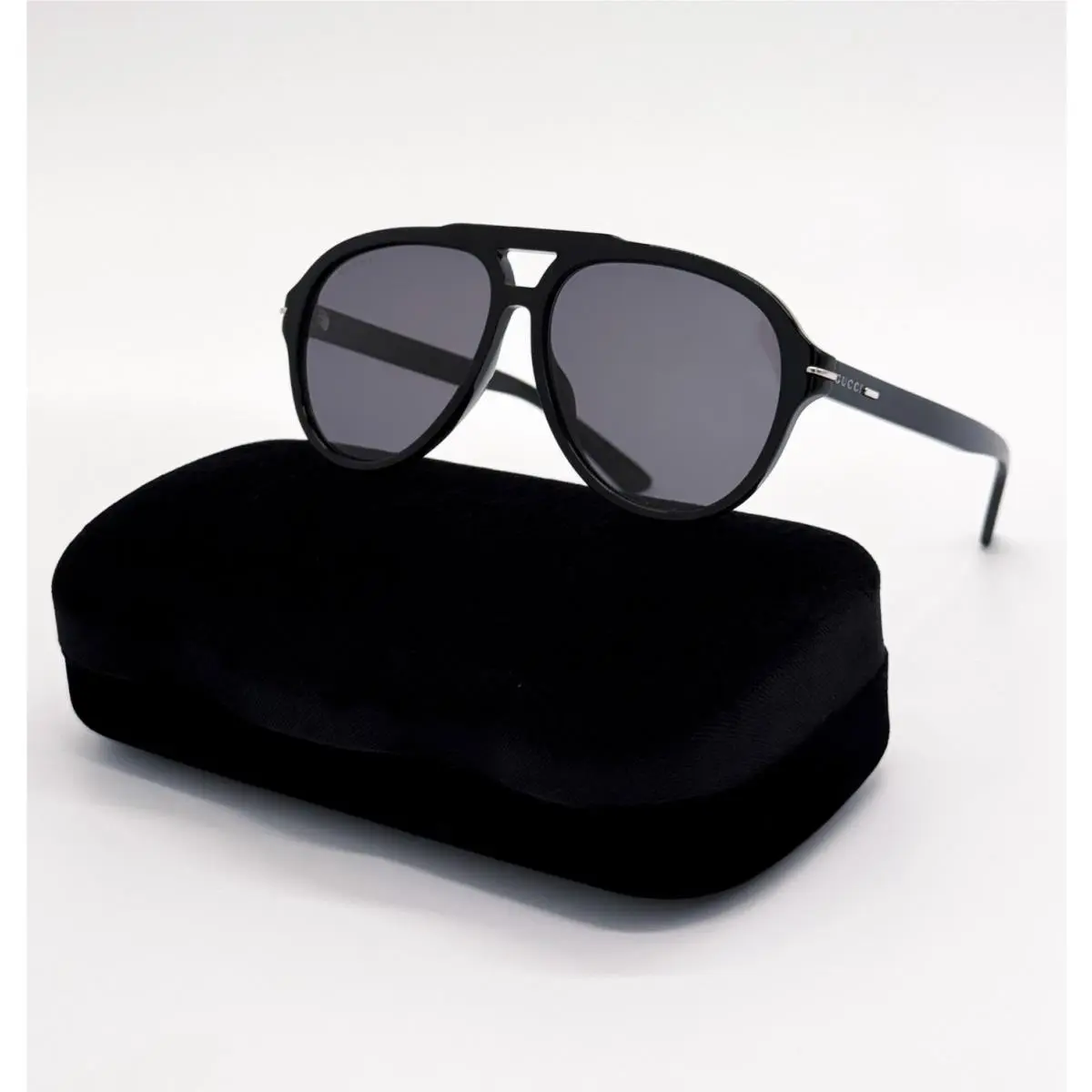 Black Gray Unisex Aviator Sunglasses GG1443S 001 by Gucci