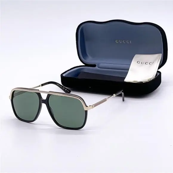 Gucci GG0200S 001 Unisex Aviator Sunglasses Gucci Black Gold Green