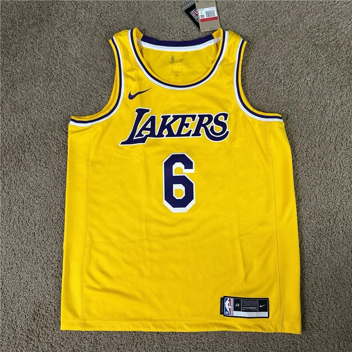 Size L - Nike Lakers Lebron James Swingman Yellow 6 Jersey CW3669-738 Size 48