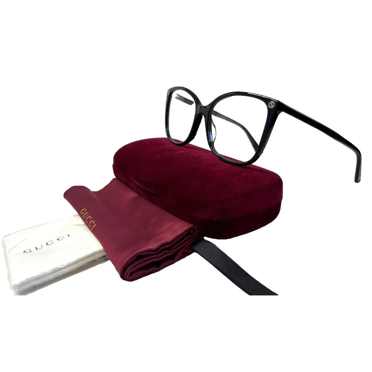 GG 0026O 008 Shiny Black Gold and Bumble Bee Eyeglasses 55-17 by Gucci
