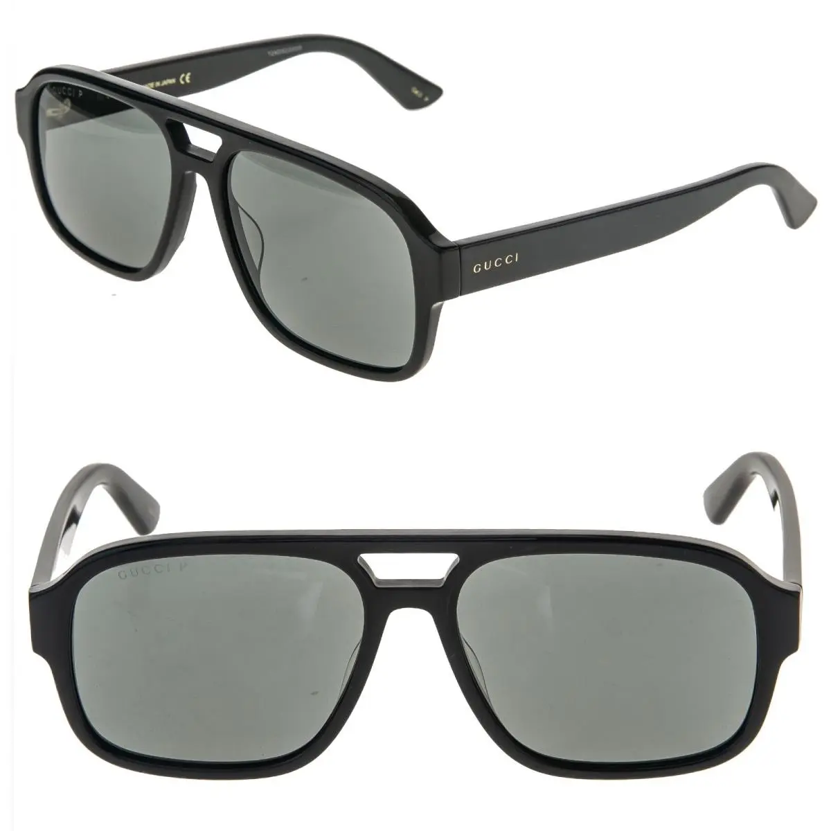 Gucci GG0925S 0925 Black Logo Polarized Square Aviator Unisex Sunglasses 005
