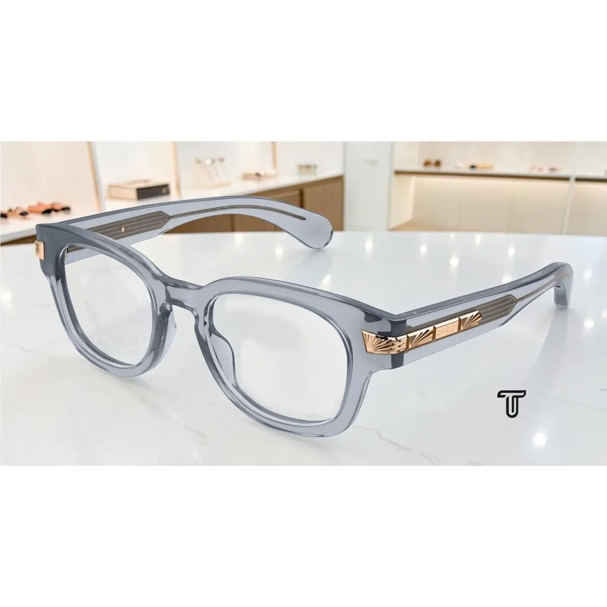 GG1518O 003 Grey Grey Demo Lens 51 mm Round Oval Panthos Men`s Eyeglasses by Gucci