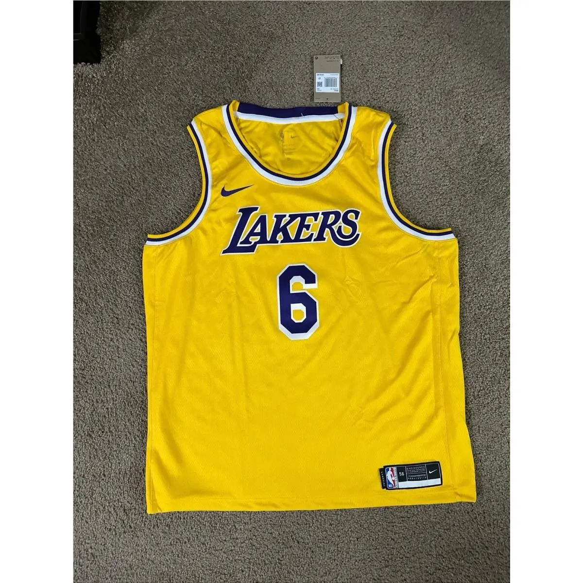 Nike Lakers Lebron James Swingman Yellow 6 Jersey CW3669-738 Size 56 2XL Xxl
