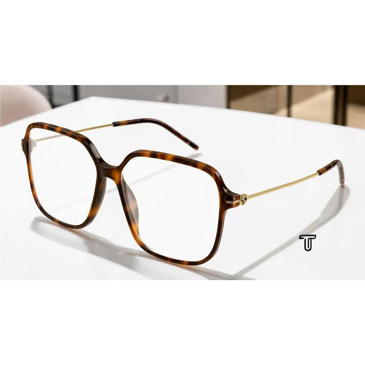 GG1271O 002 Rectangular Squared Acetate Havana Gold 56mm Womens Eyeglasses by Gucci