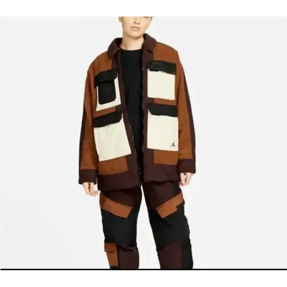 Nike Jordan Cozy Girl Womens Jacket L Mid Length Full Zip Coat Brown Beige