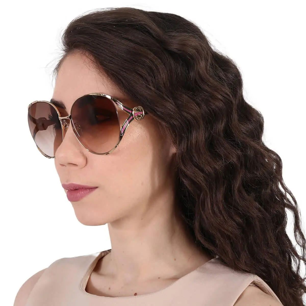 Gucci Brown Gradient Oval Ladies Sunglasses GG0225S 007 63 GG0225S 007 63