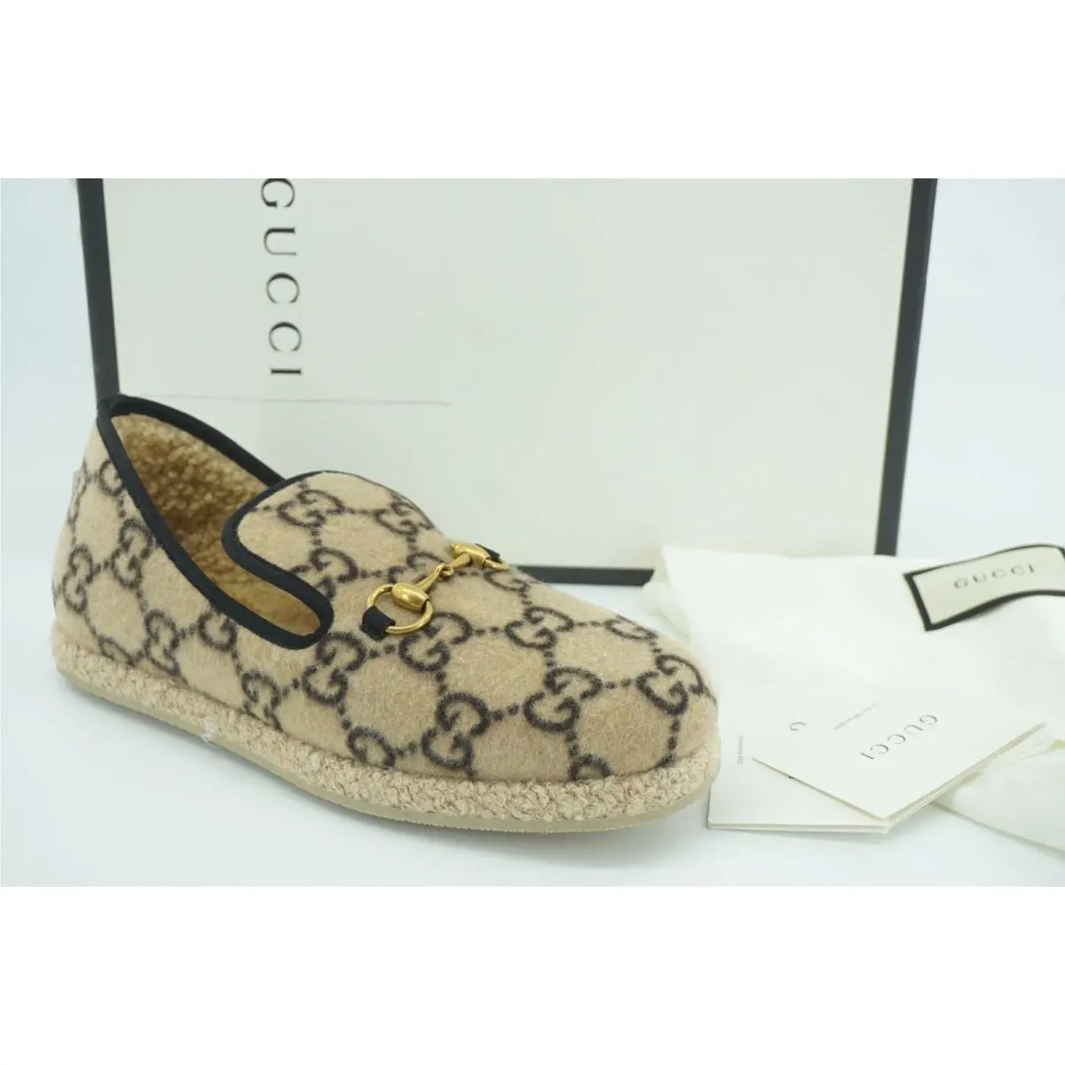 Fria Interlocking GG Horsebit Loafer Beige SZ 8G Men Dress Shoe Wool Fur by Gucci