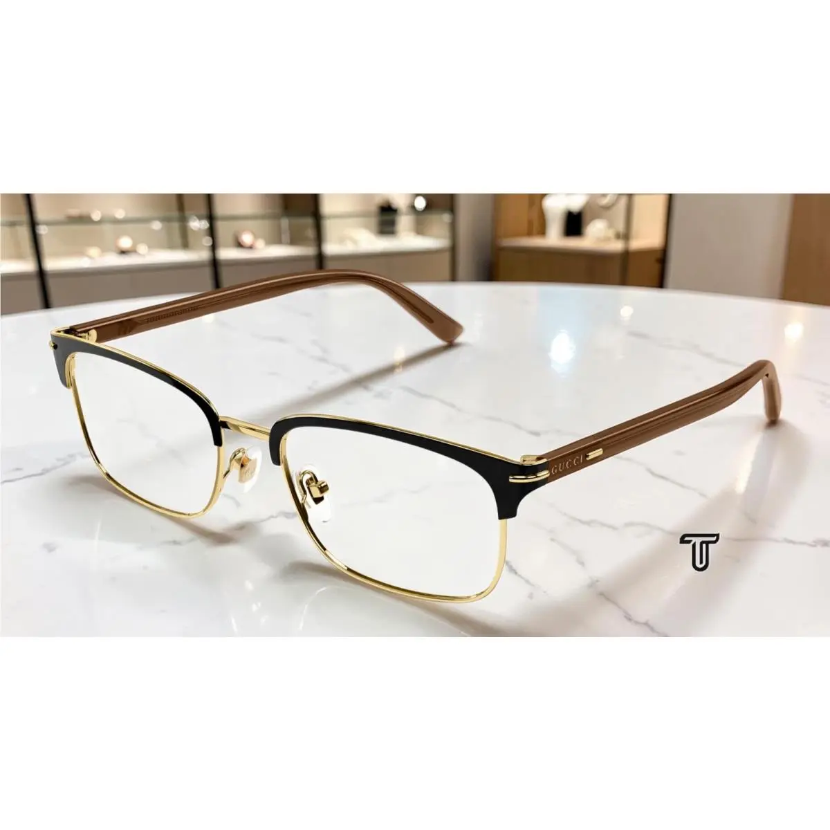 GG1448O 002 Gold Brwn Demo Lens 56 mm Rectangular Squared Men`s Eyeglasses by Gucci