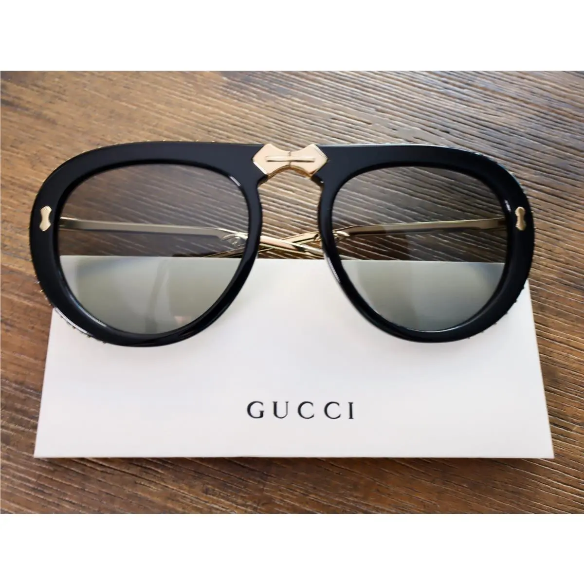 GG0307S 56mm Foldable Aviator Sunglasses in Black W.crystals Gray Lens by Gucci
