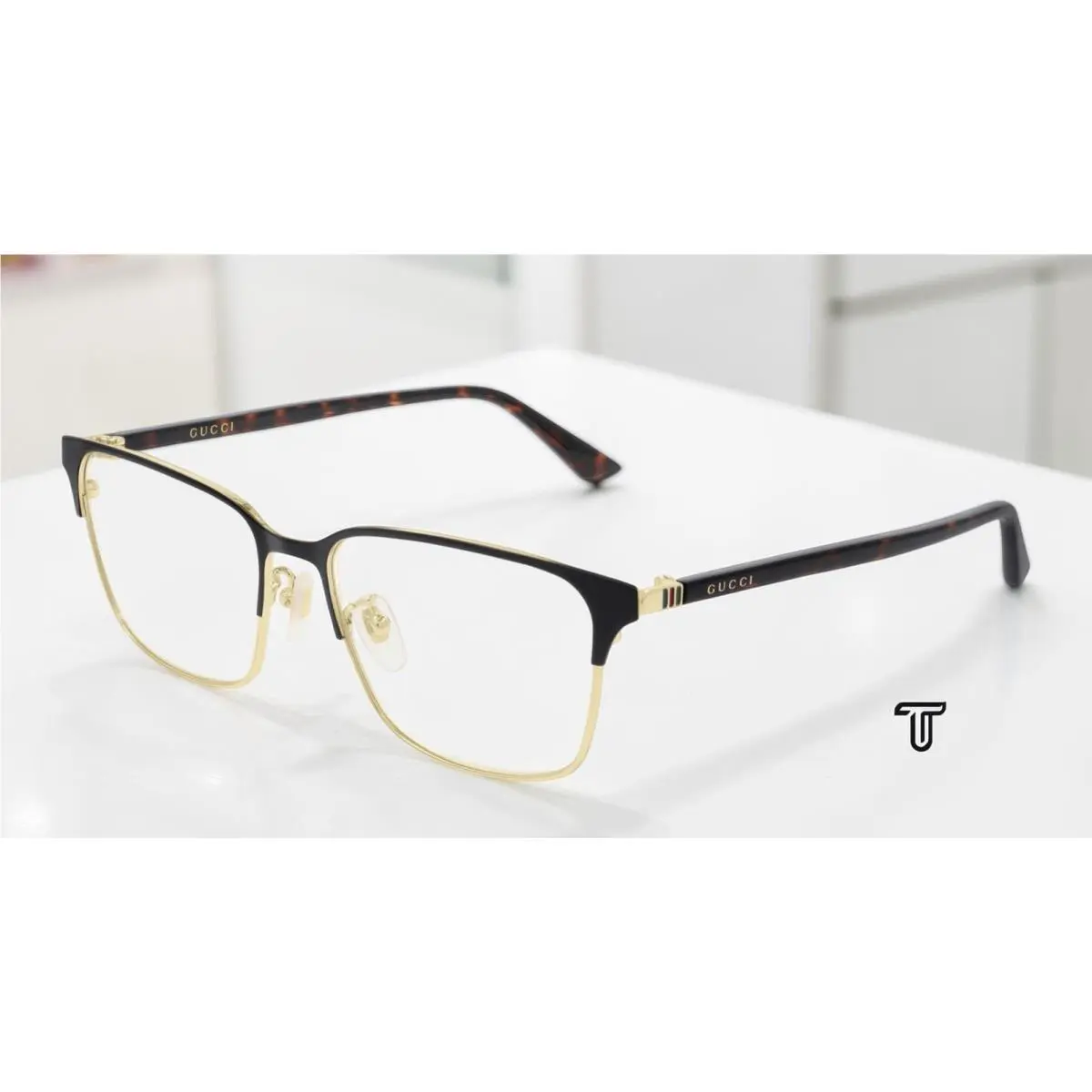 Gucci GG0756OA 002 Rectangular Squared Metal Gold Havana 56 mm Men`s Eyeglasses