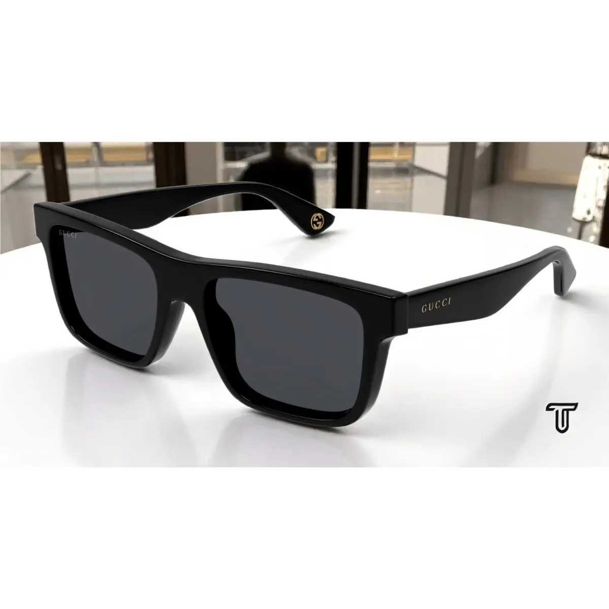 GG1618S 001 Institutional Logo Black Grey 56 mm Men`s Sunglasses by Gucci
