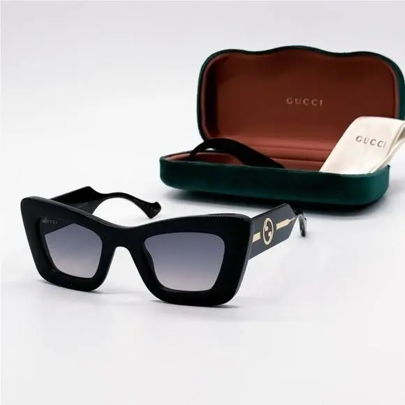 GG1552S 001 Black Grey Butterfly Women Sunglasses  by Gucci