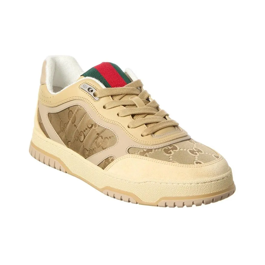 Re-web Gg Nylon Suede Sneaker Men`s Beige 6 by Gucci