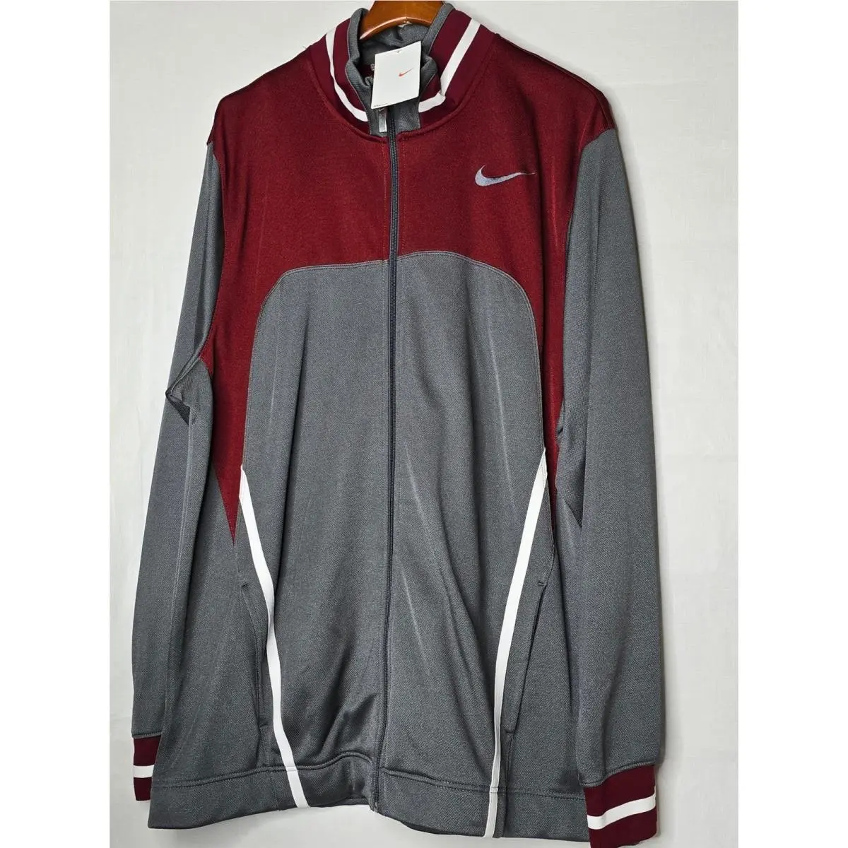 Nike Men`s Track Jacket Burgundy Gray Zip Up Athletic Sports Xxl Nos 2007