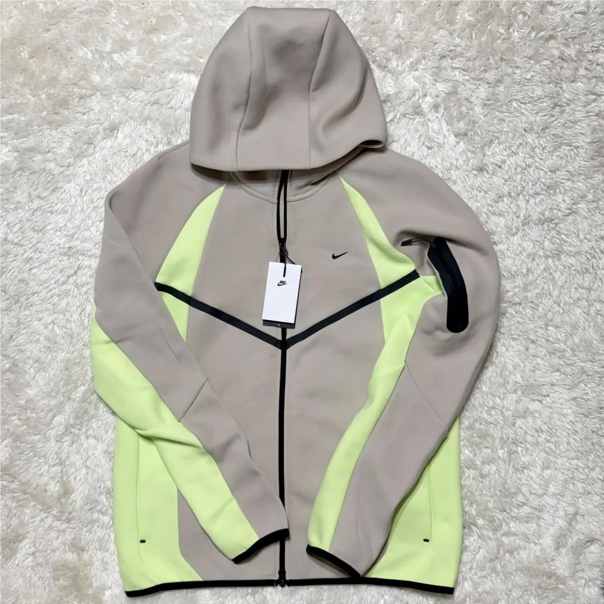 Nike Tech Fleece Full Zip Hoodie Mens Large Tall Khaki Volt IF1325-236