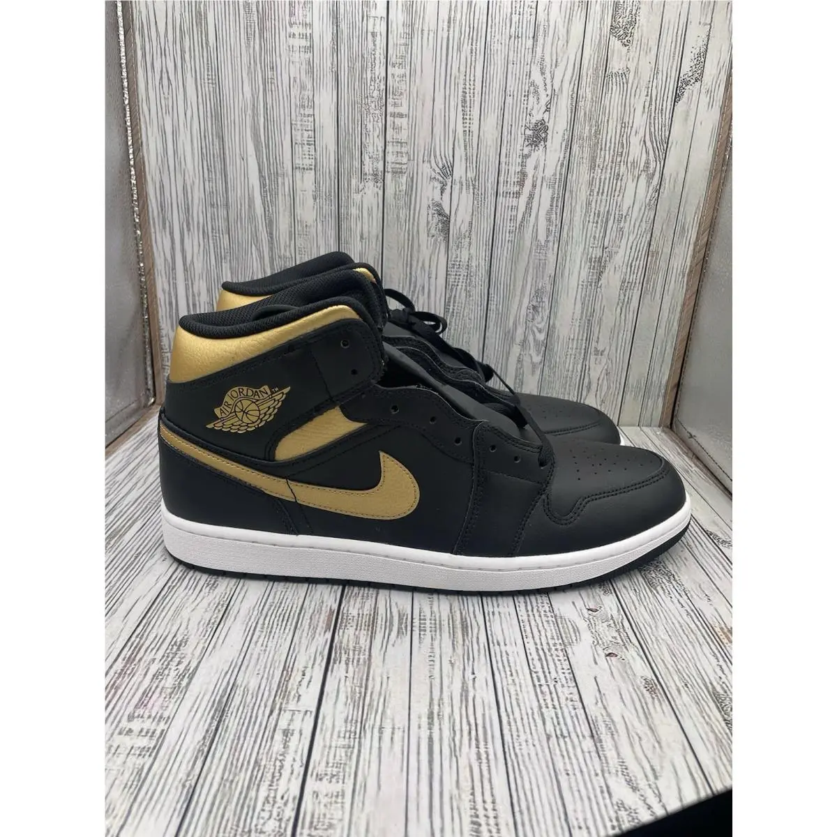 Nike Air Jordan 1 Mid Men Shoes Black-metallic Gold DQ8426-071 Men 13 No Box Lid