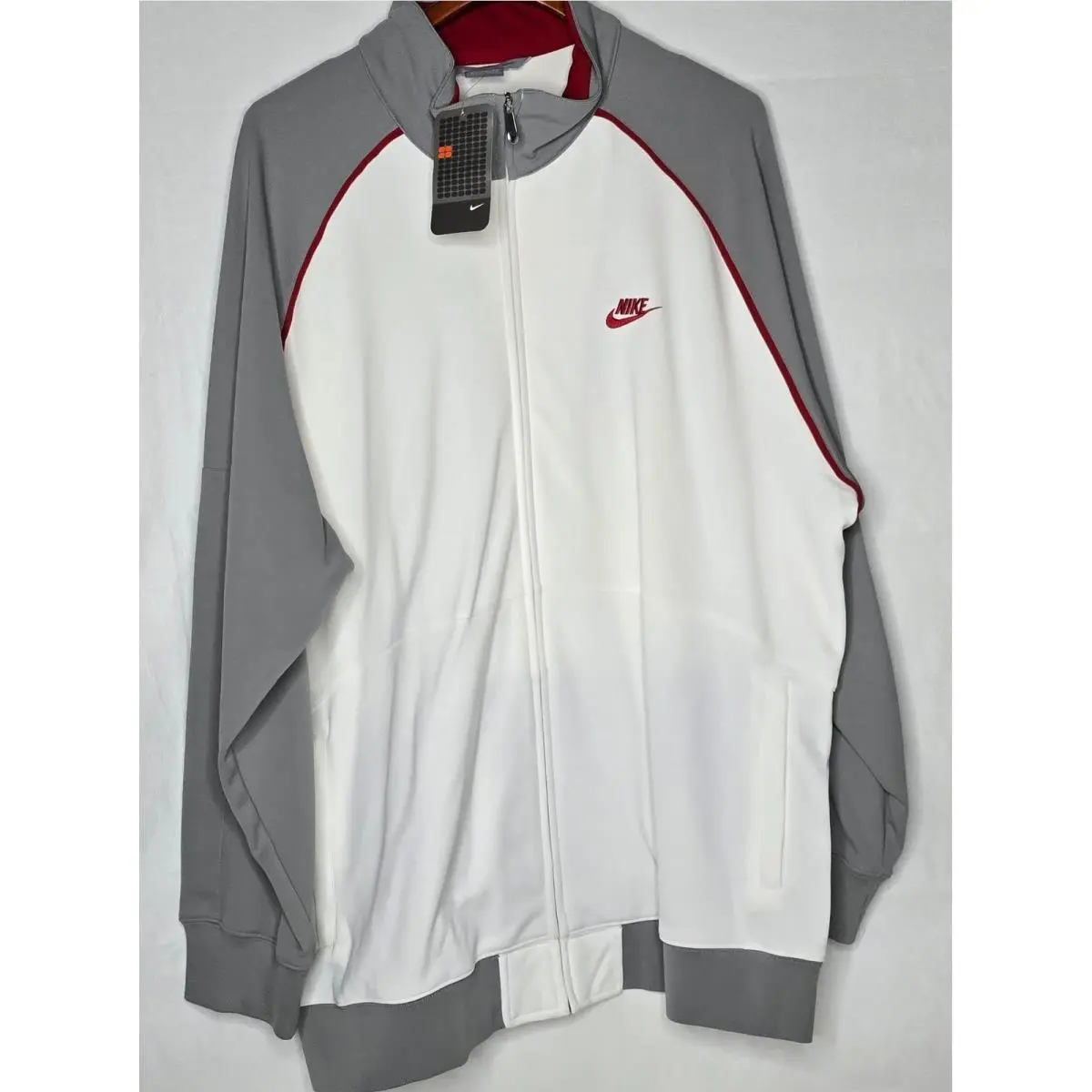 Nike Mens Track Jacket White Grey Red Full Zip Athletic Style Xxl Nos 2005 Y2K