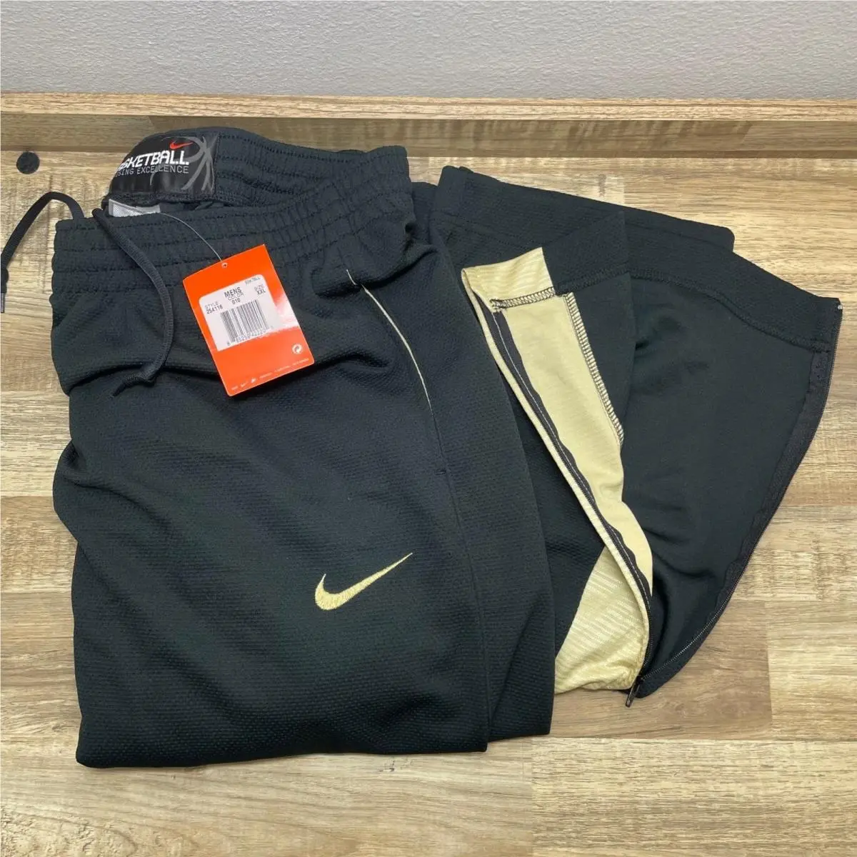 Nike Basketball Pants Men Xxl Black Gold Track Warmup Ankle Zip Vintage Y2K