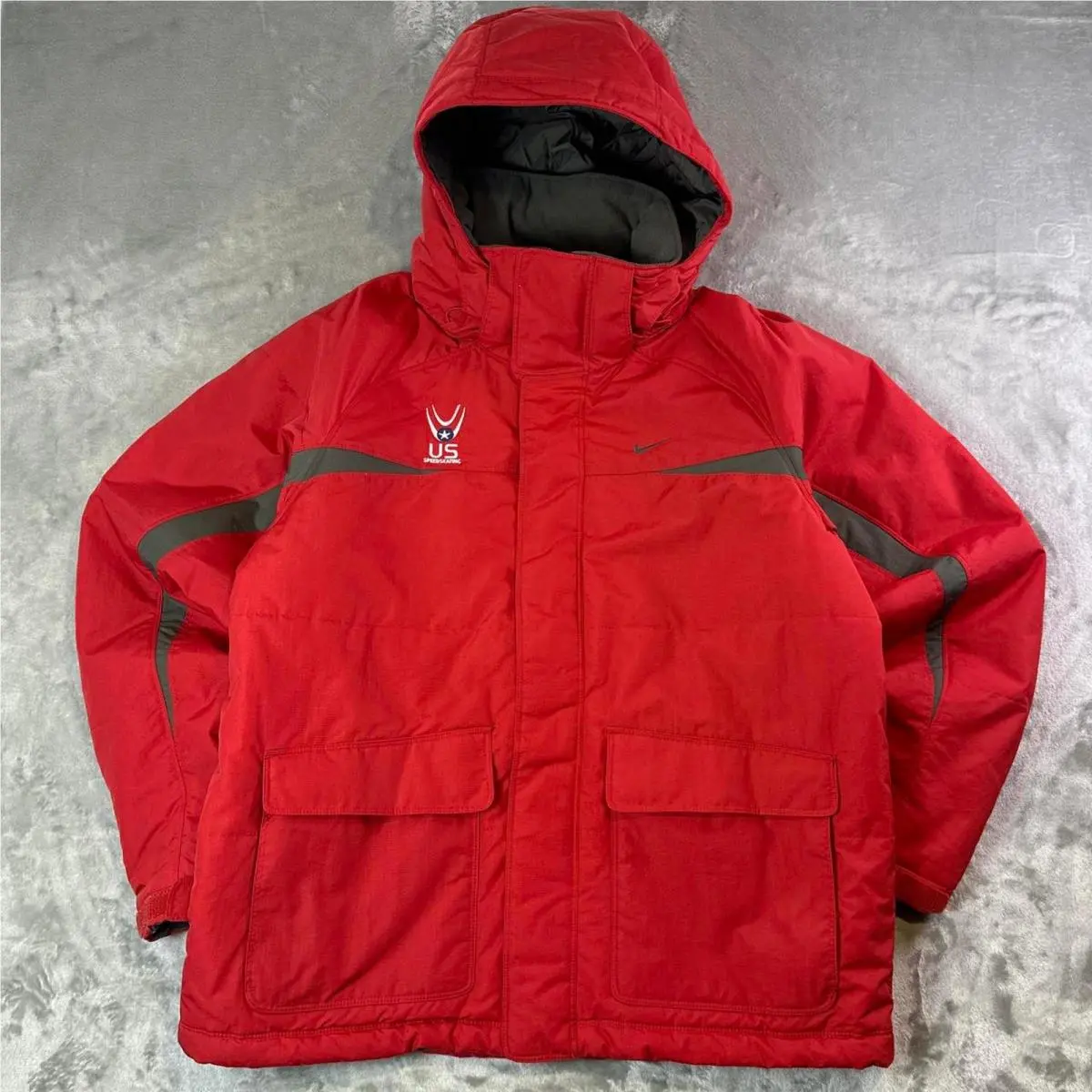 Nike Team Usa Olympic Winter Jacket Red Hooded Coat Mens Large