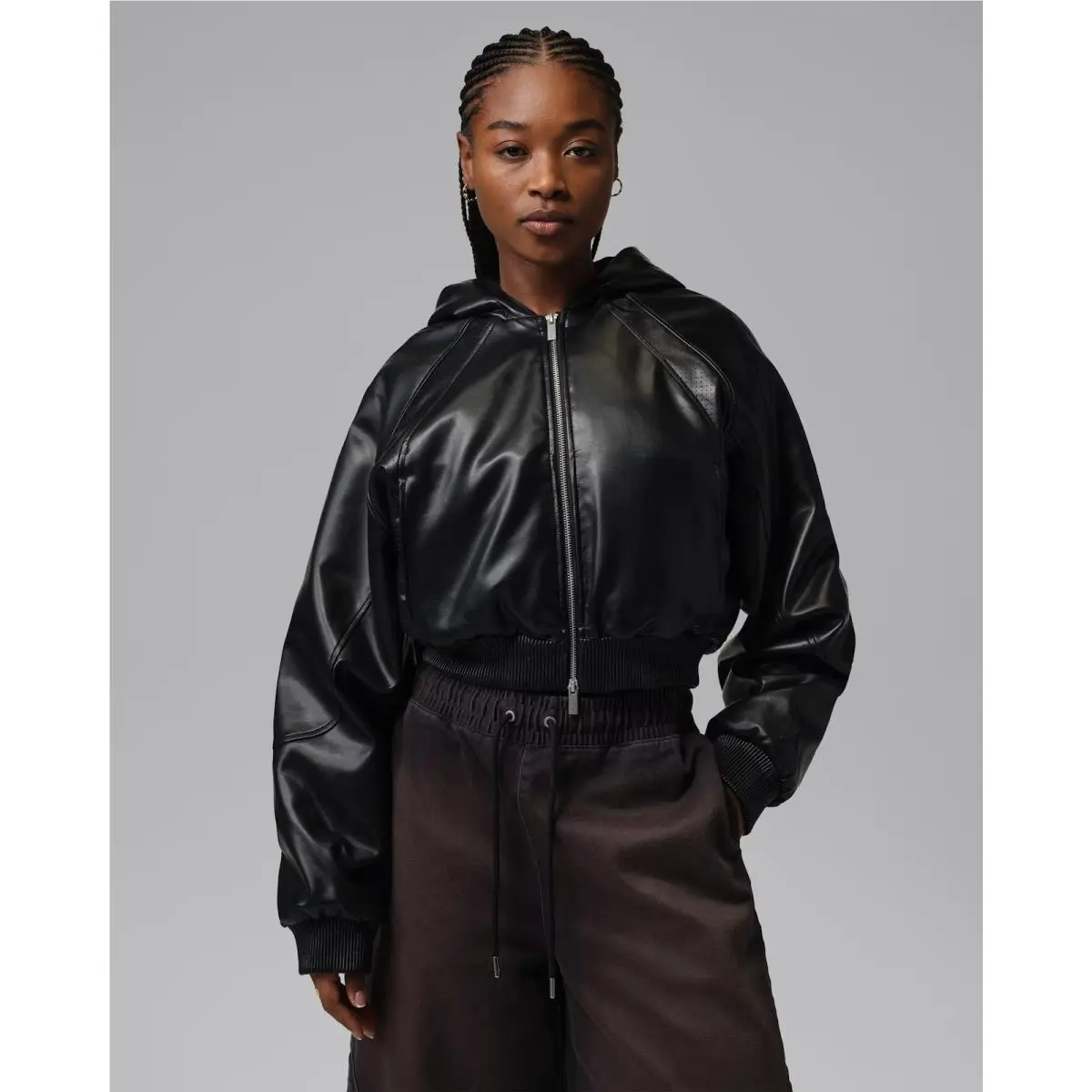 Nike Jordan Flight Women’s Leather Jacket Black Sz Large IF0947-010