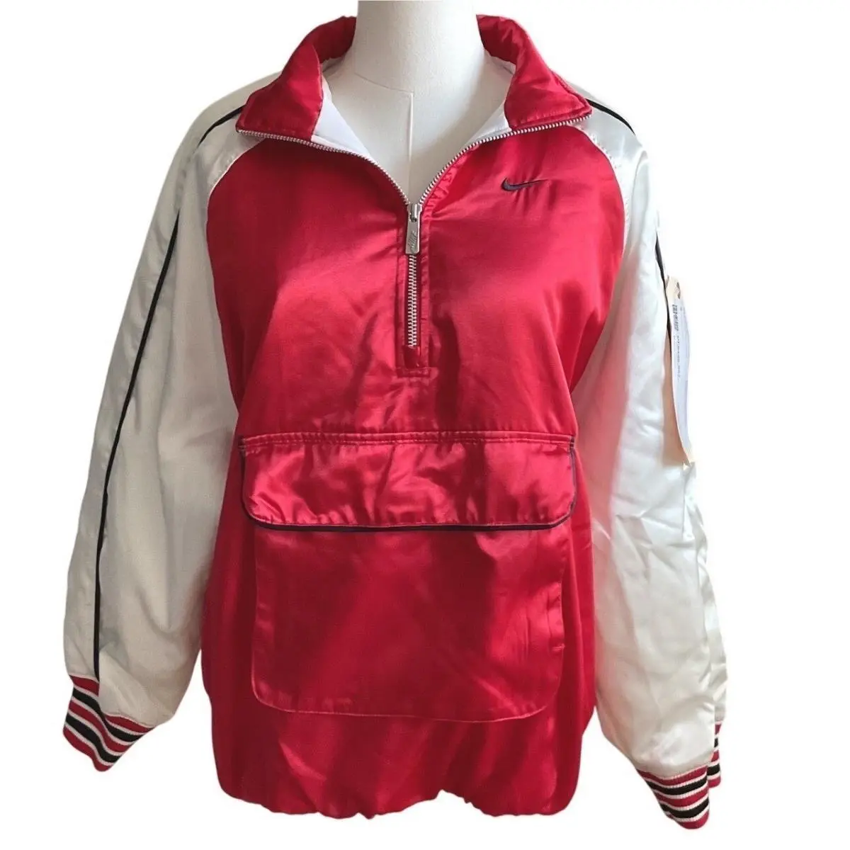 Nike Nsw Street Woven Half Zip Pullover Jacket Red White Womens Small Sample Tag