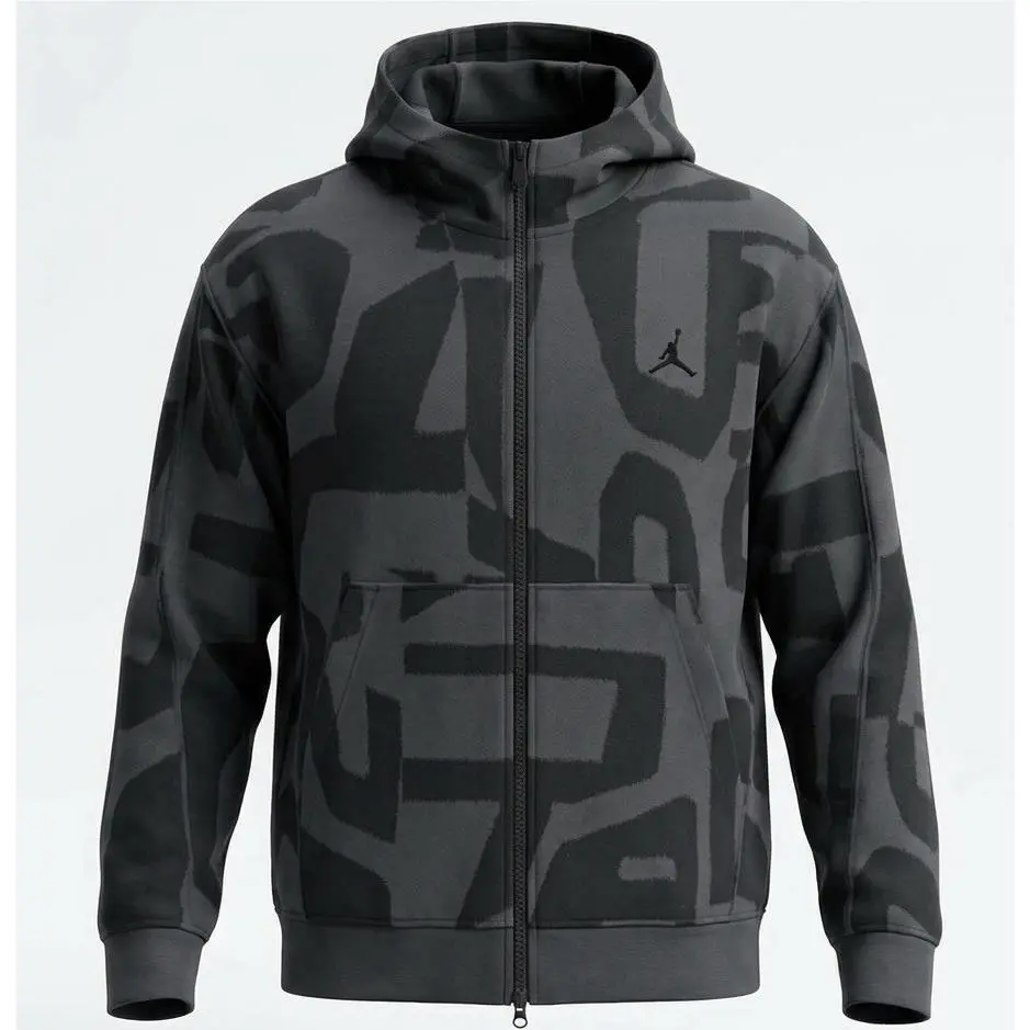 Nike Jordan Men’s Full Zip Hooded Hoodie Black/gray Geometric Size XL FV8620-010