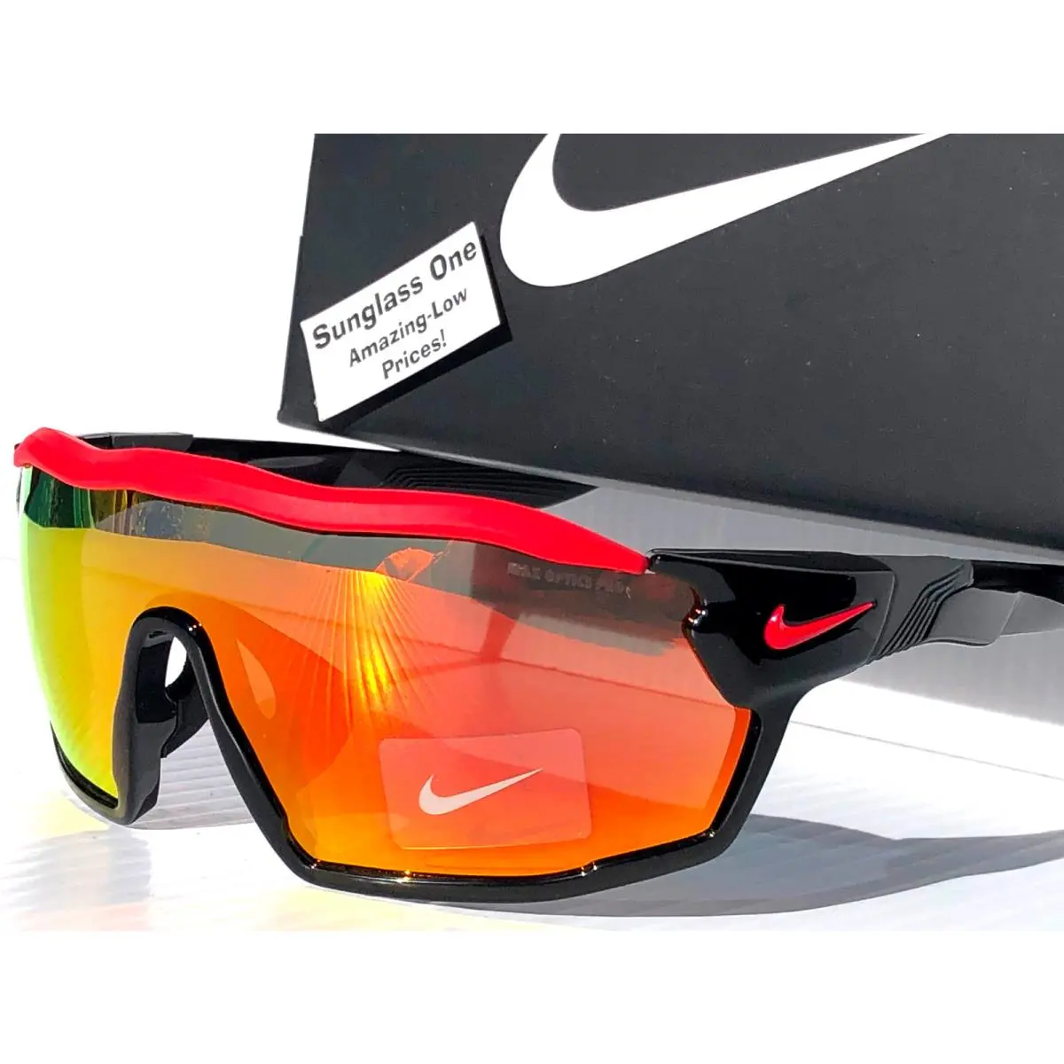 Nike Show X Rush Red Black Frame Field Baseball Ruby Mirror Sunglass IU8057X 010