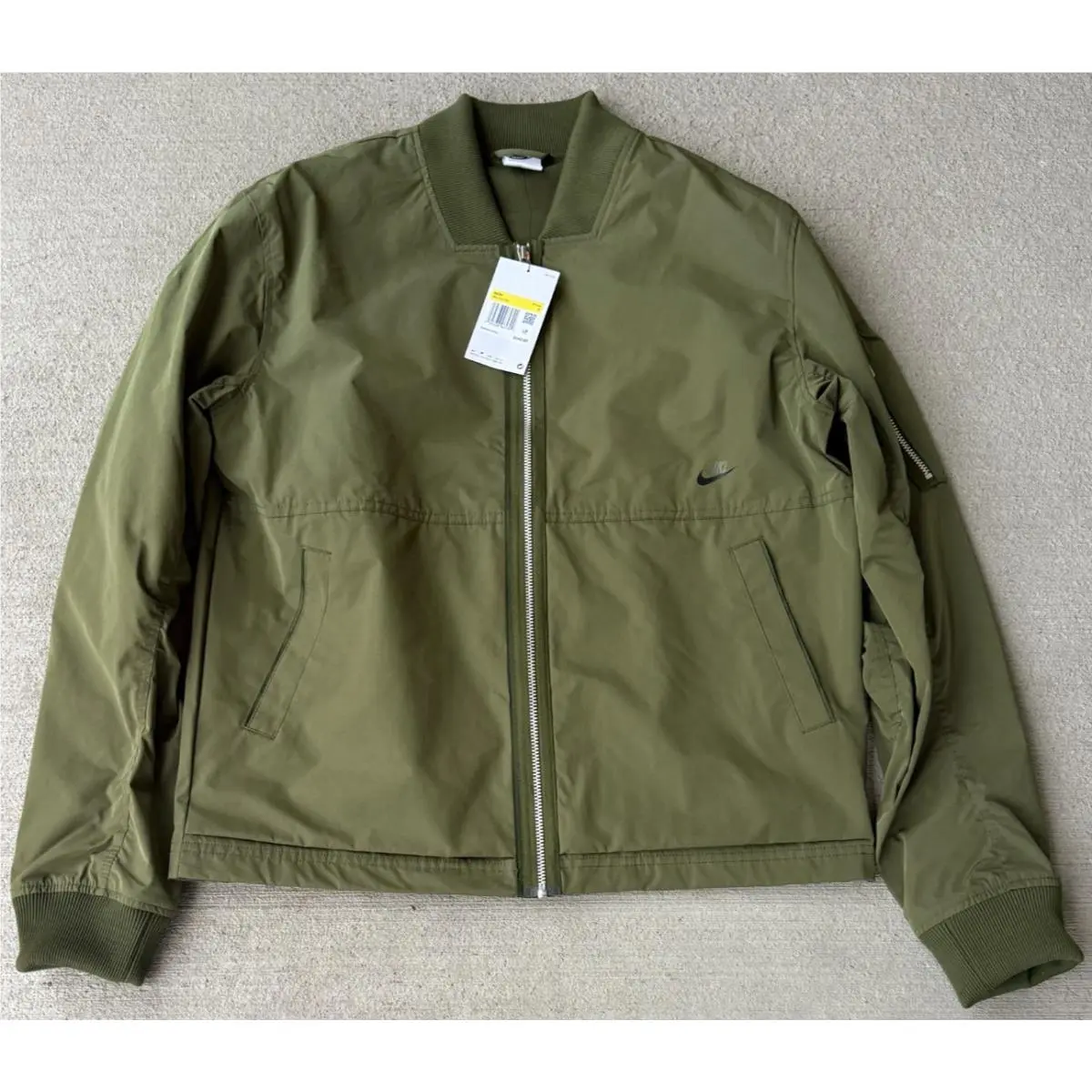 Nike Sportswear Mens Essentials Bomber Jacket Olive Green Lined Full Zip Size S