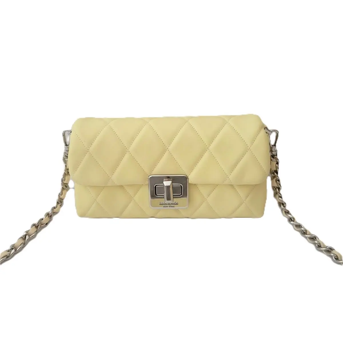 Kate Spade KN710 Carey Smooth Quilted Leather Mini Crossbody Chain Lemon Fond