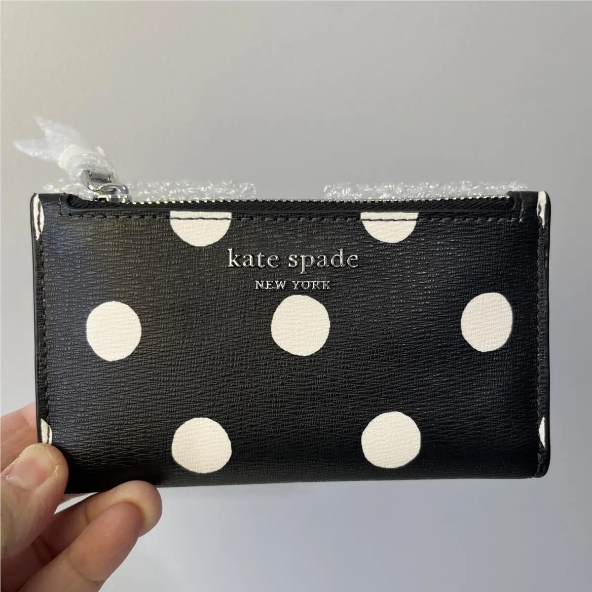 New Kate Spade Morgan Sunshine Dot Small Slim Bifold Wallet Black Multi