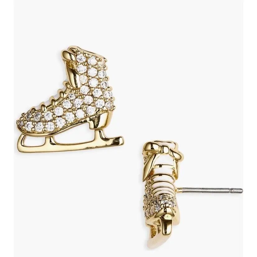 New Kate Spade Snow Day Ice Skate Stud Earrings Gold Tone