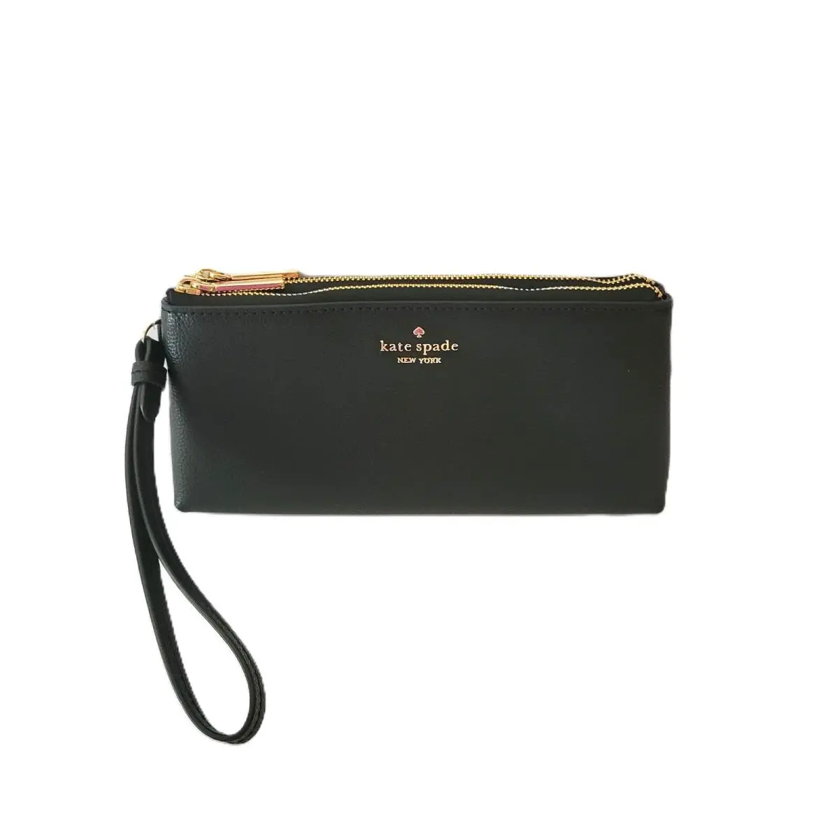 Kate Spade KO545 Wren Pebbled Leather Double Pocket Zip Wristlet Black