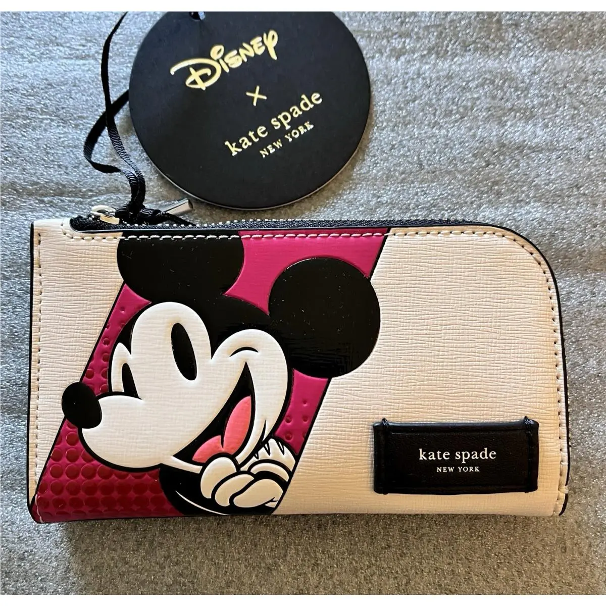 New Disney X Kate Spade Mickey Mouse Small Slim Bifold Wallet Parchment Multi