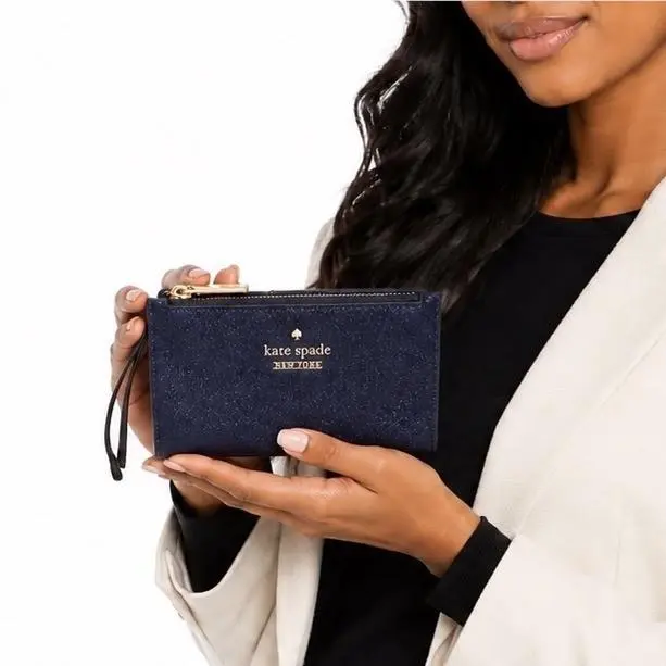Kate Spade New York Navy Blue Glitter Bifold Wallet All That Glitters Zip 77-14