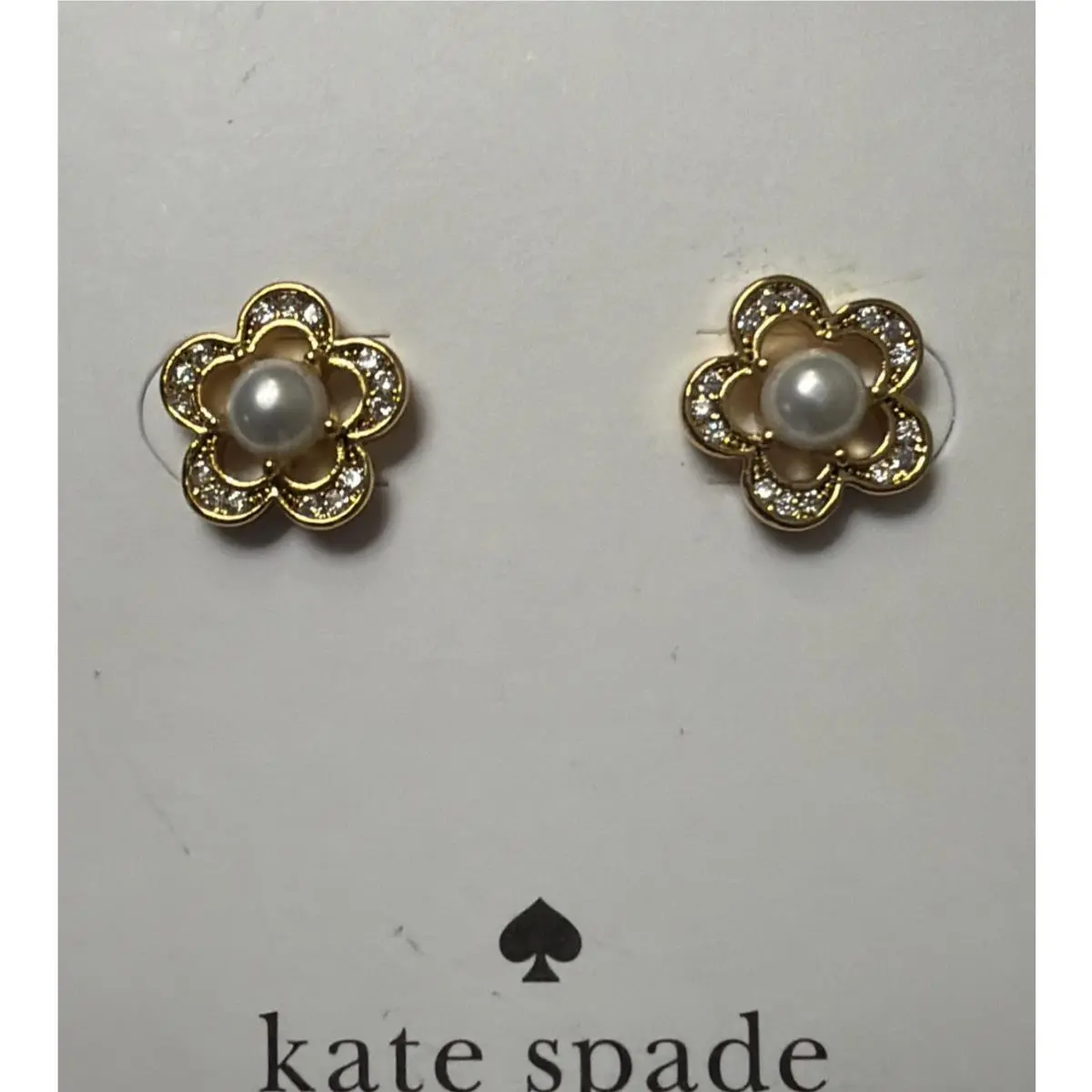 Kate Spade Jeweled Stencil Scallops Pearl Stud Earrings Gold Tone