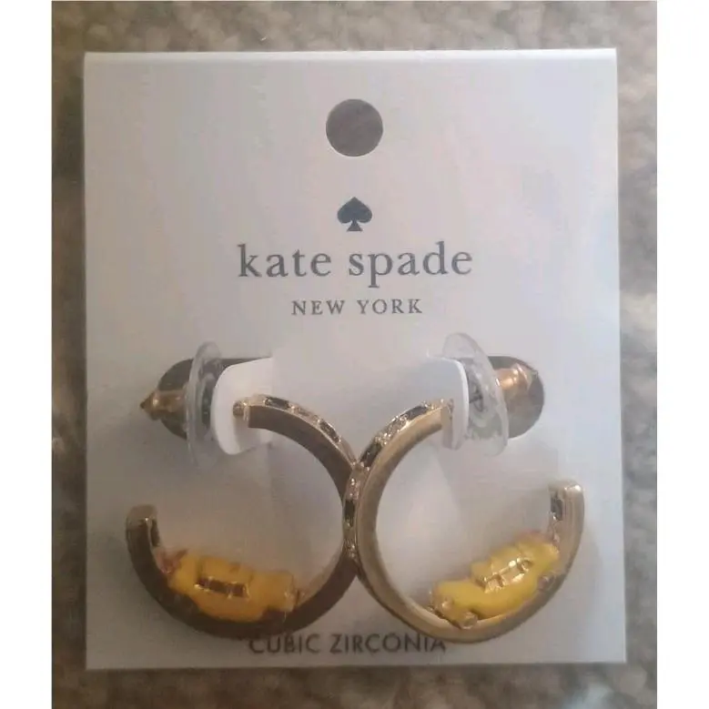 Kate Spade Hit The Enamel 3D City Taxi Crystal Hoop Earrings Yellow KK016 New