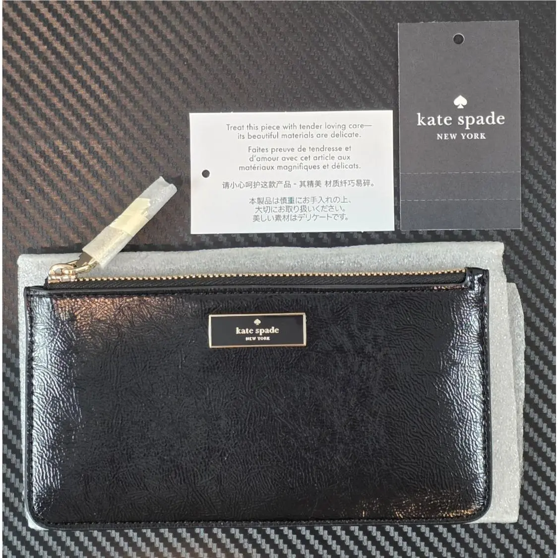 Kate Spade York Bridget Large Slim Continental Wallet Crinkle Patent Black
