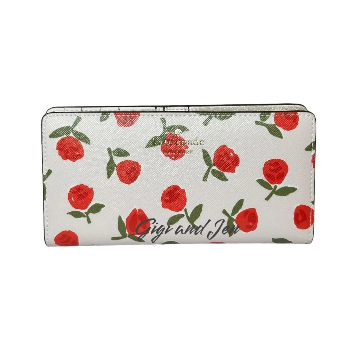 Dana Festive Rossette Large Slim Bifold Wallet Rose Print by Kate Spade