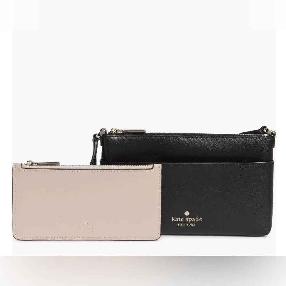 Kate Spade Textured Leather Crossbody Bag with Removable Pouch Black/pink