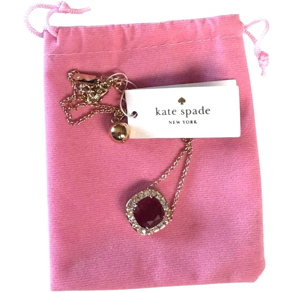 Kate Spade York Basket Pave Pendant Necklace Gold Tone Red Stone Retired