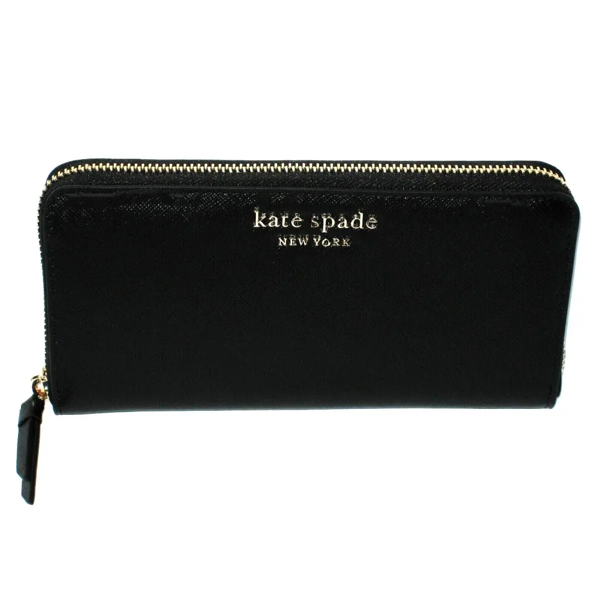 Kate Spade Cameron Saffiano Leather Large Zip Wallet Black WLRU5448 New