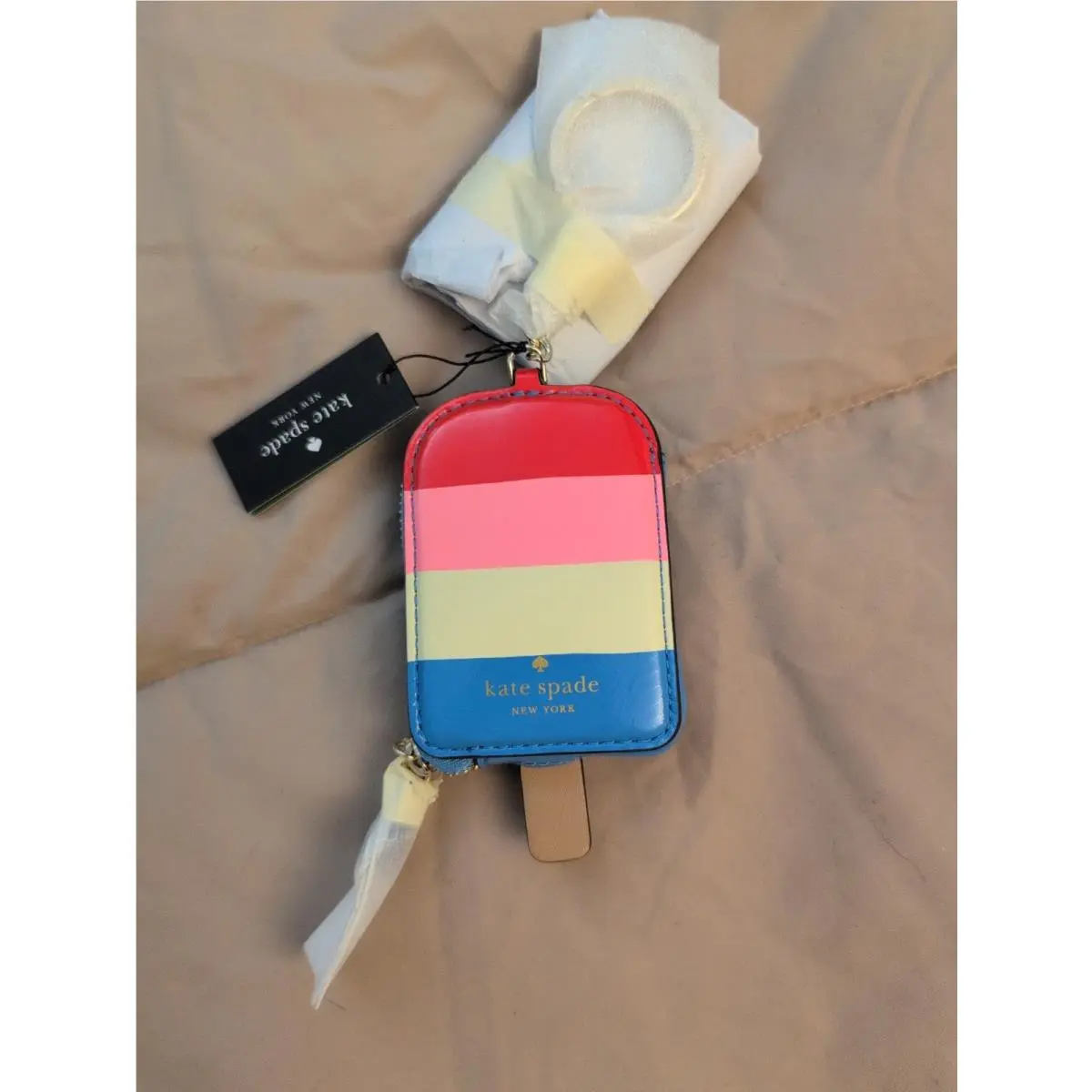 Kate Spade Popsicle Coin Purse Bag Charm Key Fob KK994 Colorful Stripes