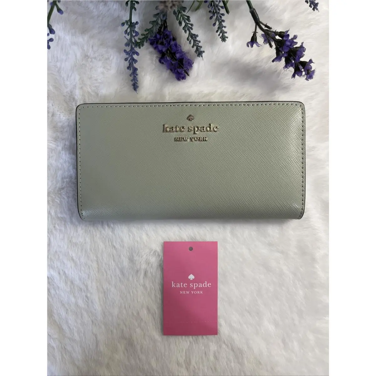 New Kate Spade Staci Large Slim Bifold Wallet Sage Green