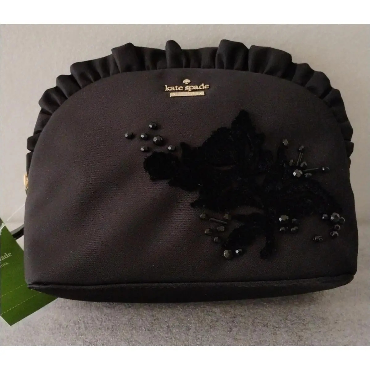 Kate Spade Small Marcy Dawn Place Embellished Black Cosmetic Velvet