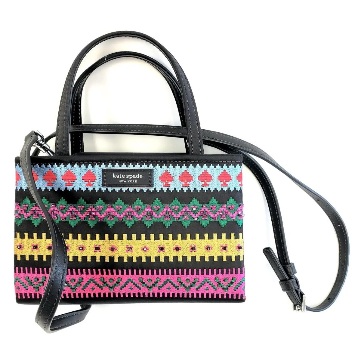 Kate Spade Women`s Sam Icon Mini Tote Embroidered Crossbody Bag Multicolor