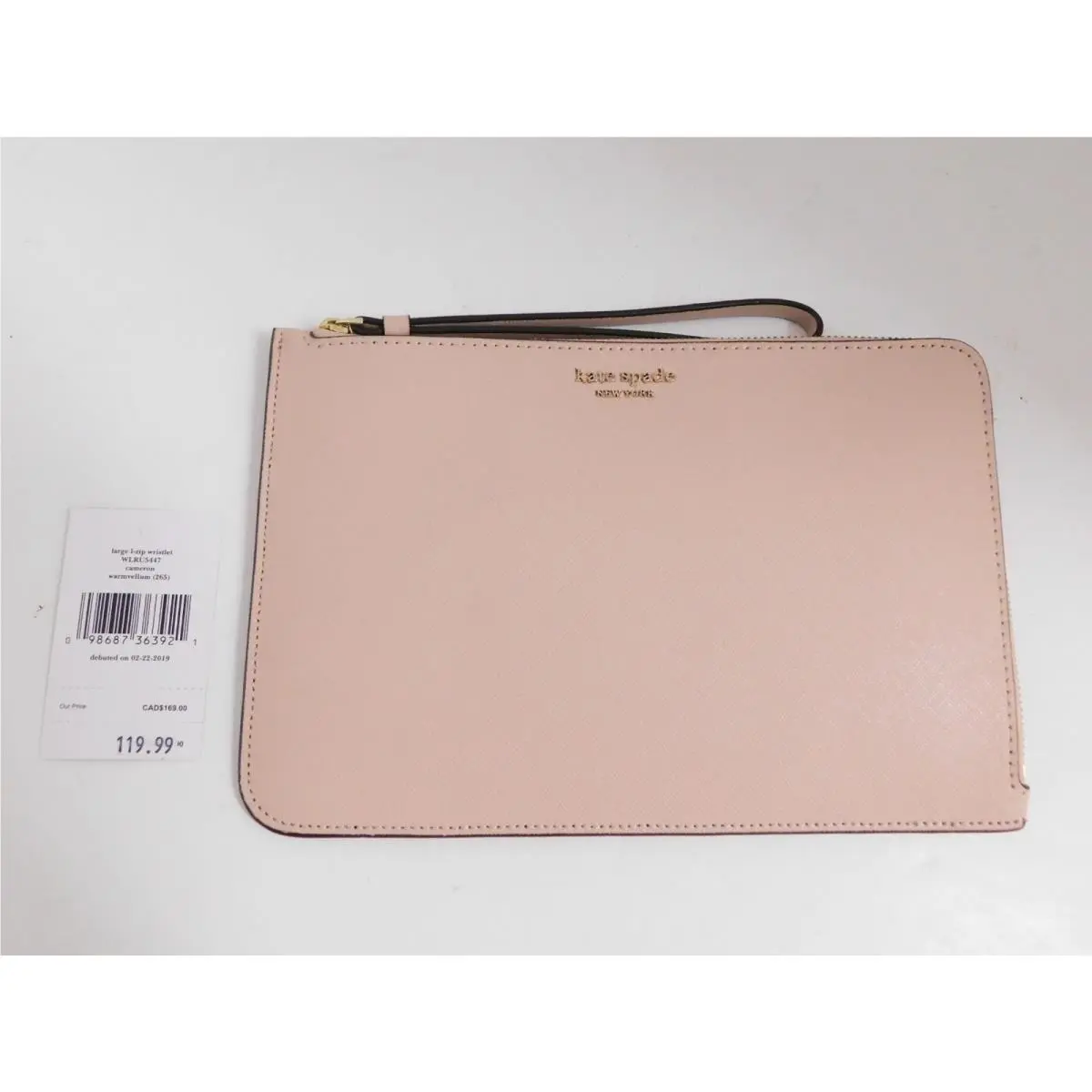 New Kate Spade New York Cameron Large Leather Wristlet Warm Vellum
