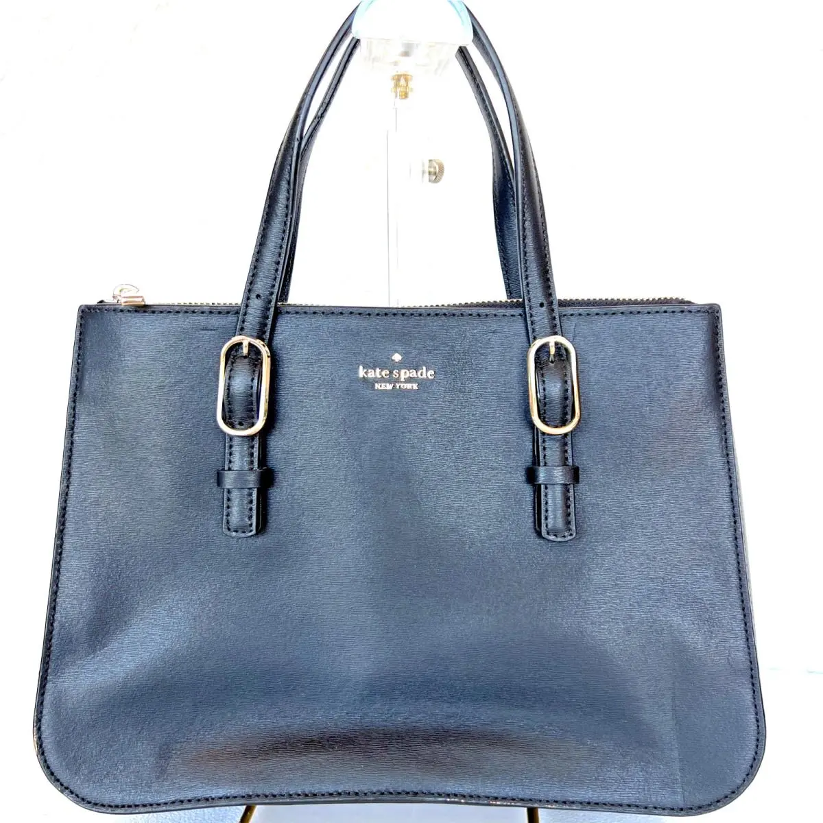 Kate Spade New York Black Medium Satchel Top Handle Triple Gussett Center Zip