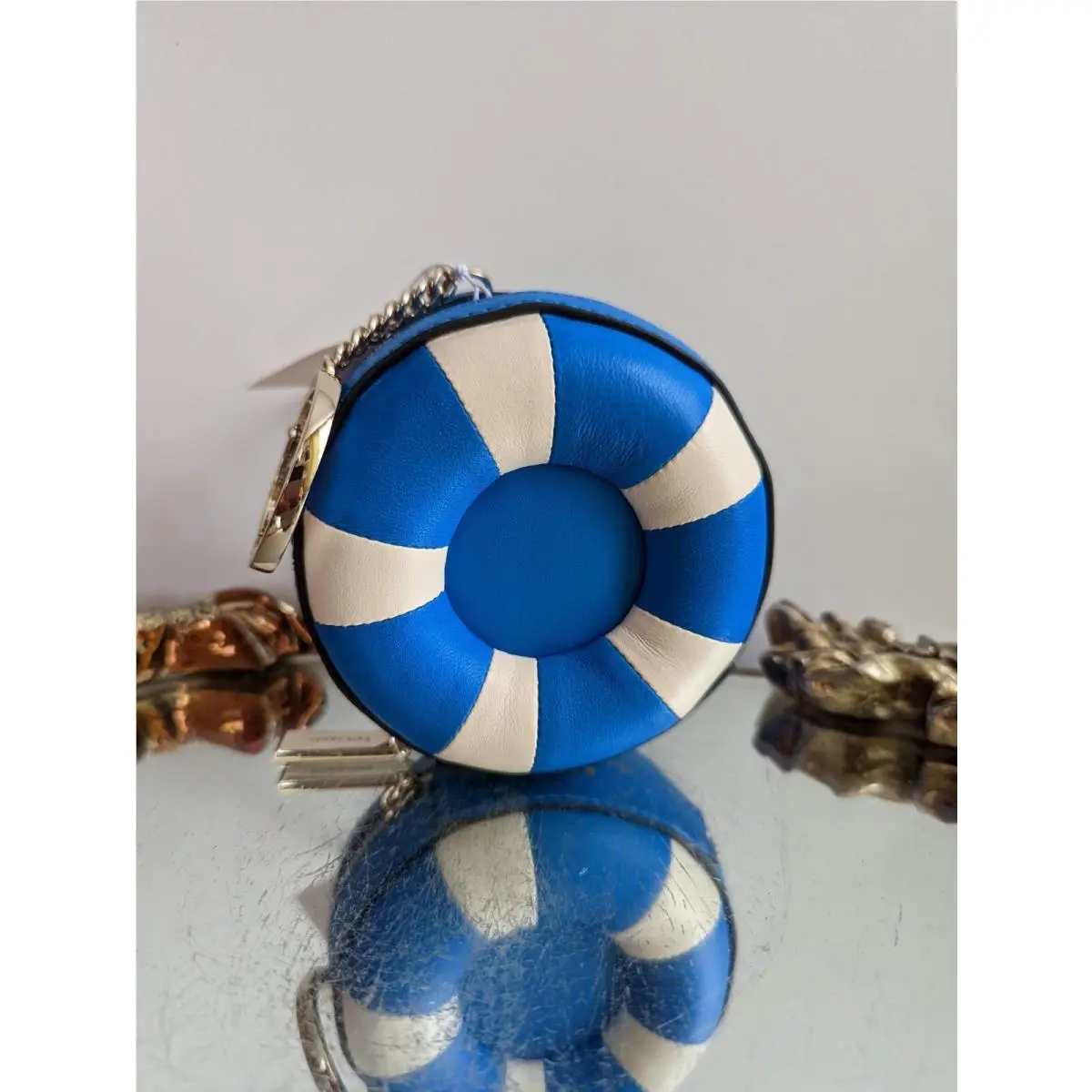 Kate Spade Leather Pool Float Coin Purse Key Ring Chain K7159 Blue Multi-nwt