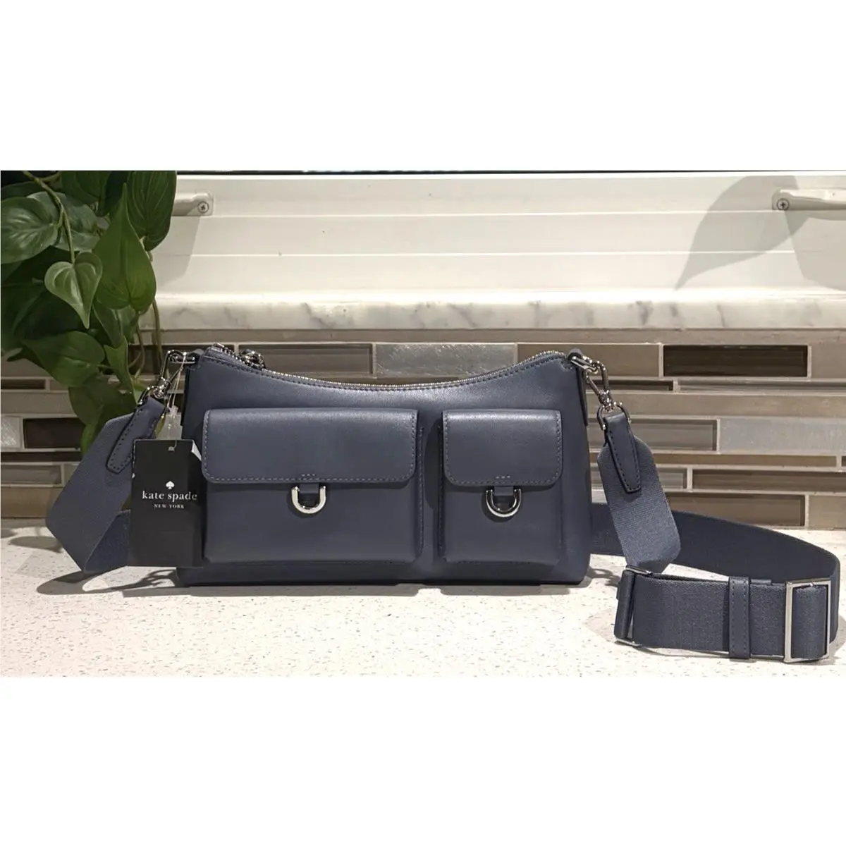 Kate Spade Cargo Crossbody Pocket Shoulder Bag Purse Small Blue Leather Silver